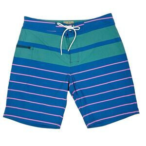 J. Crew 9” Inseam Long Board Shorts Blue Green Striped Swim Men’s 32